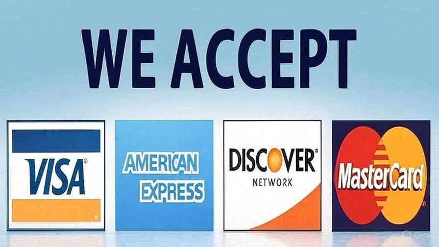 Accepted payment methods: Visa, Mastercard, American Express, Discover, PayPal, and Goldback